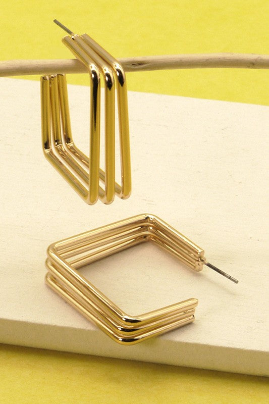 Tri-Row Square Hoop Earrings