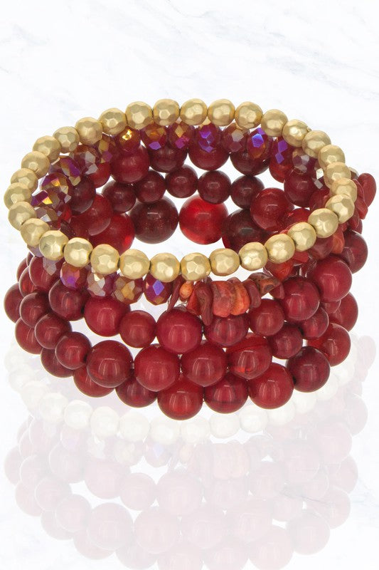 Red & Gold Bead Bracelet Set