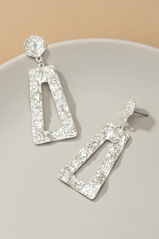 Silver Hammered Trapezoid Drop Earrings