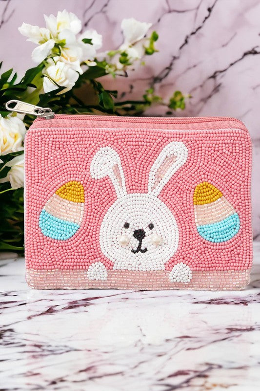 Bunny Seed Bead Zipper Pouch Bag