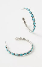 Load image into Gallery viewer, Turquoise Stone Silver Hoop Earrings
