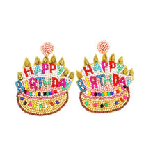 Load image into Gallery viewer, Happy Birthday Cake Seed Bead Earrings
