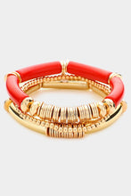 Load image into Gallery viewer, Red &amp; Gold Bead Stretch Bracelet Set
