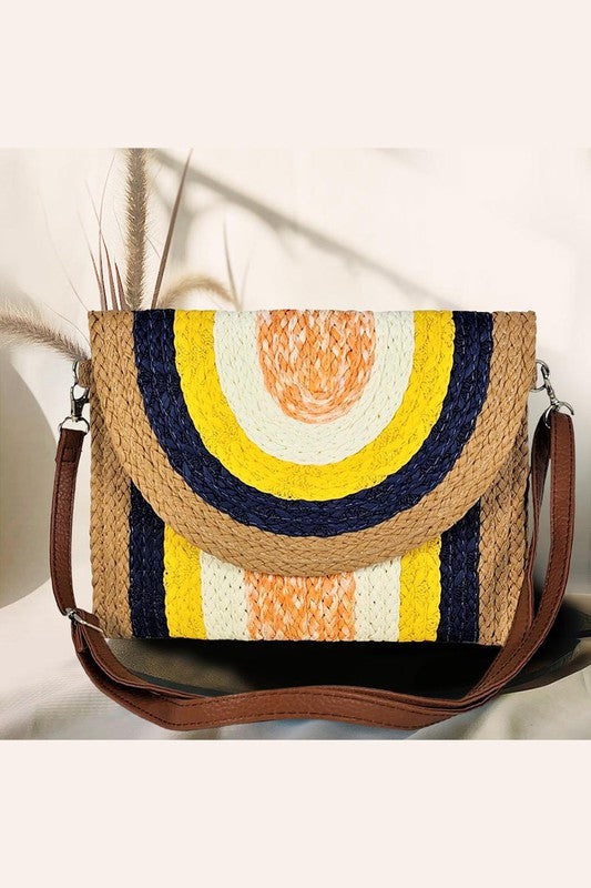 Navy, Yellow, & White Straw Crossbody/Clutch Bag