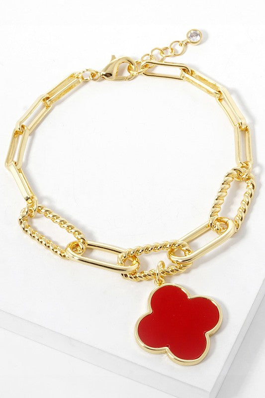 Red & Gold Quatrefoil Charm Bracelet