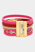 Load image into Gallery viewer, Pink &amp; Red Leather Beaded Bracelet
