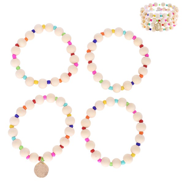 Boho Wood & Colored Beads Bracelet Set