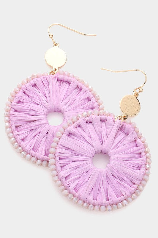 Lavender Woven Raffia Dangle Earrings