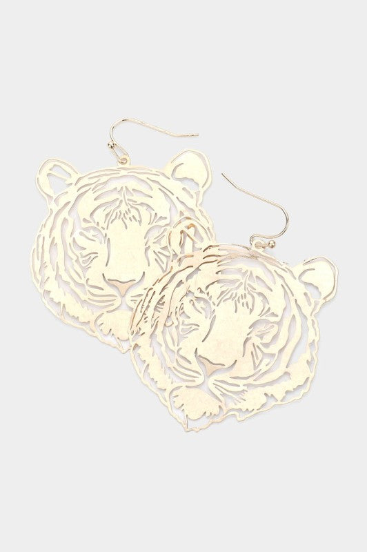 Tiger Open Metal Dangle Earrings
