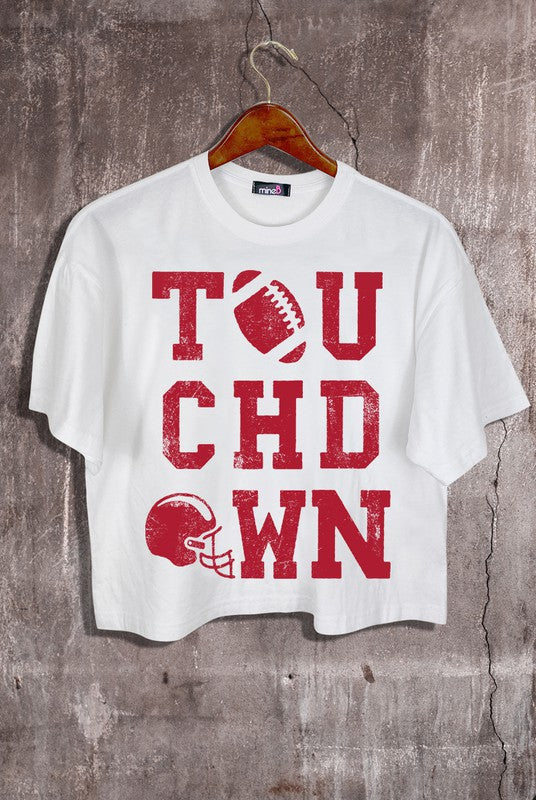 Red & White Touchdown Long Crop T-Shirt