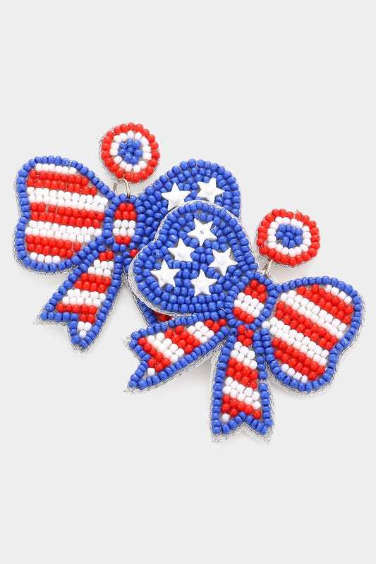 USA Ribbon Seed Bead Earrings