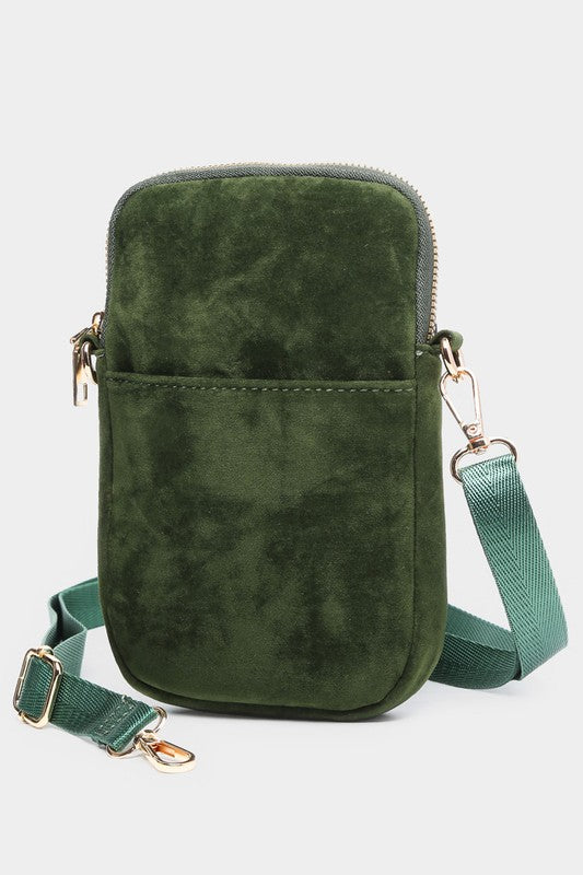 Green Faux Suede Rectangle Crossbody