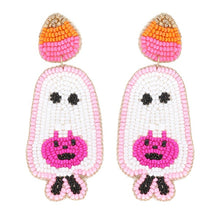 Load image into Gallery viewer, Ghost Seed Bead Dangle Earrings
