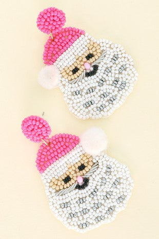 Pink Santa Claus Seed Bead Earrings