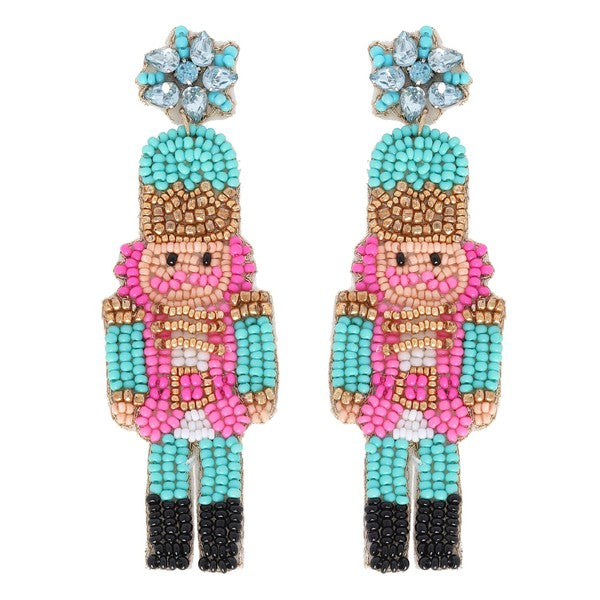 Turquoise Nutcracker Seed Bead Earrings