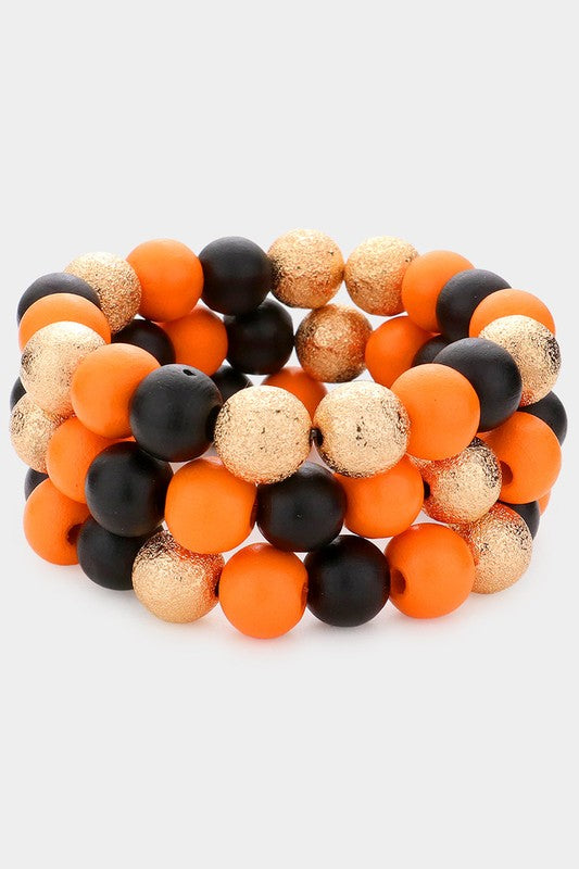 Orange & Black Bead Bracelet Set