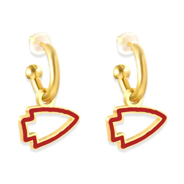 Red & Gold Arrowhead Huggie Hoop Earrings