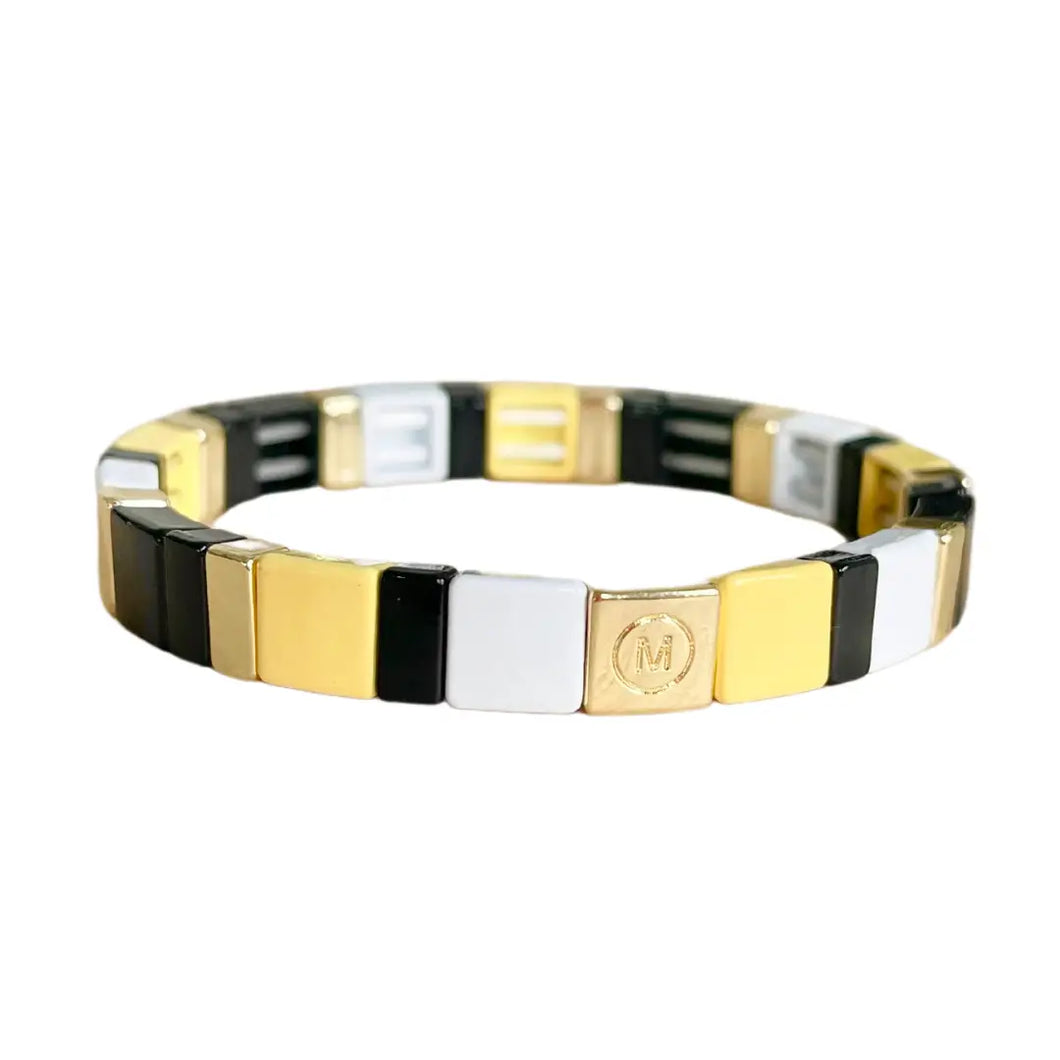 Black, Yellow, & Gold Tile Stretch Bracelet