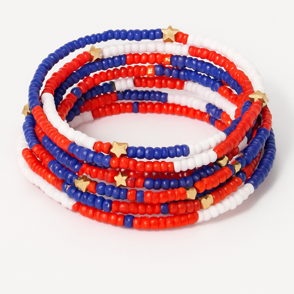 Patriotic Star Multi-Bead Bracelet Set