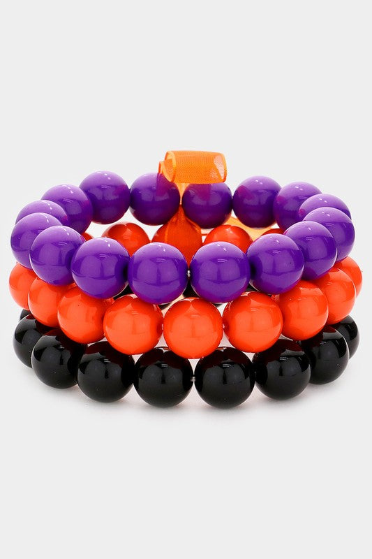 Chunky Halloween Purple, Orange, & Black Bead Bracelet Stack