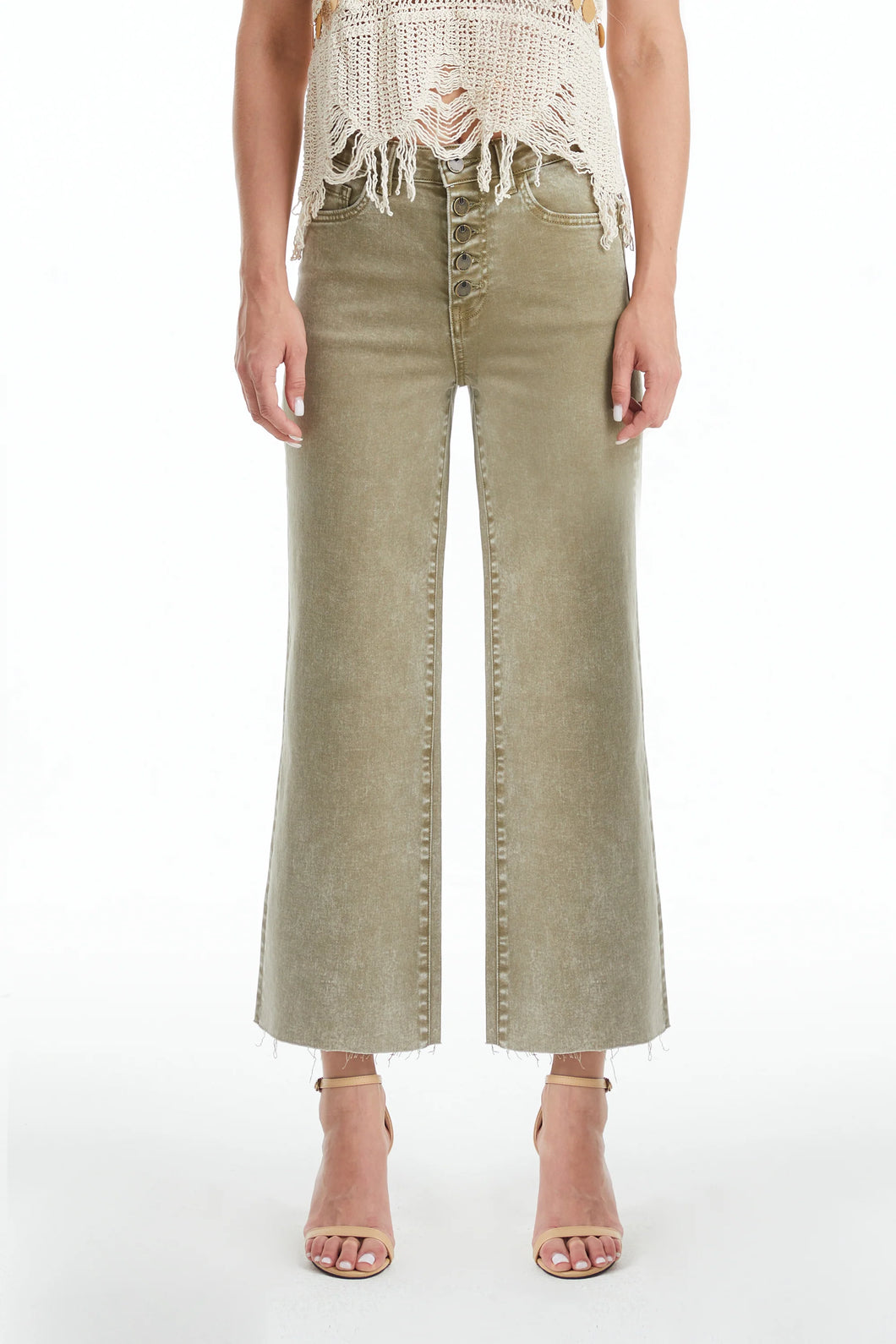 High-Rise Wide Leg Olive Jeans