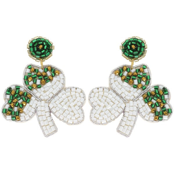 White Shamrock Beaded Earrings White Shamrock Beaded Earrings