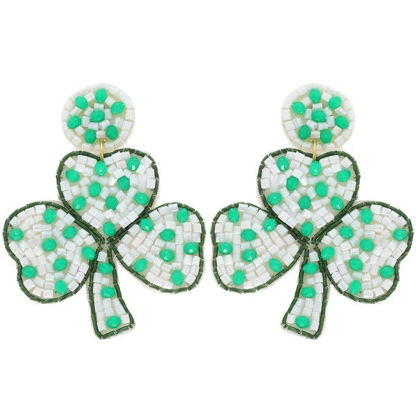 White Shamrock Beaded Earrings White Shamrock Beaded Earrings