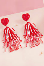 Load image into Gallery viewer, Heart Seed Bead Tassel Earrings
