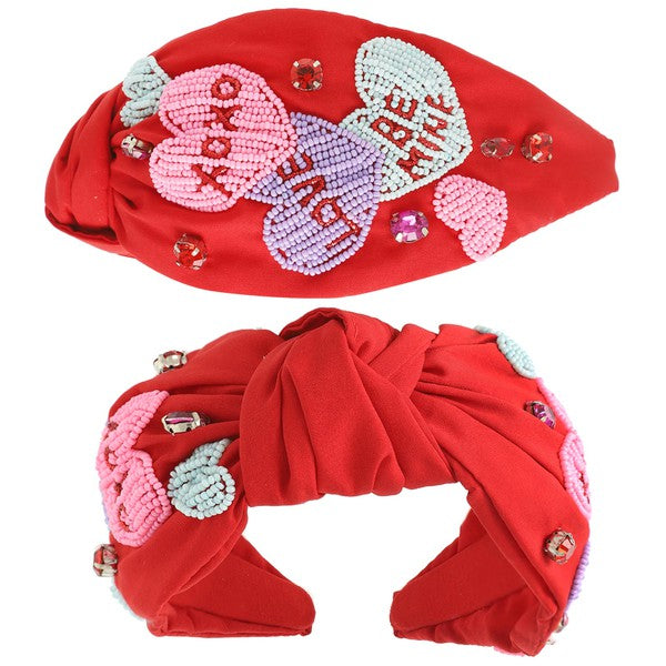 Red Valentine Headband w/ Conversation Hearts