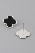 Load image into Gallery viewer, Black &amp; Rhinestone Clover Stud Earrings

