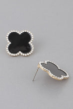 Load image into Gallery viewer, Black &amp; Rhinestone Clover Stud Earrings
