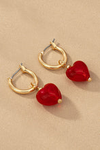 Load image into Gallery viewer, Red Glass Heart Drop Huggie Earrings
