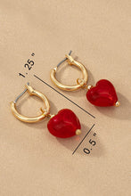 Load image into Gallery viewer, Red Glass Heart Drop Huggie Earrings
