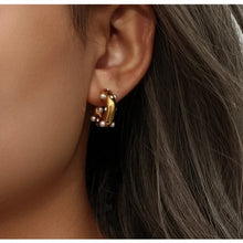 Load image into Gallery viewer, Gold C Hoop Earrings w/ Pearls
