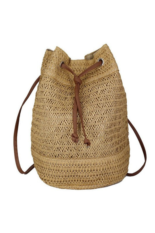 Crochet Straw Backpack w/ Drawstring