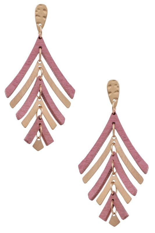 Wood & Metal Triangle Layered Earrings