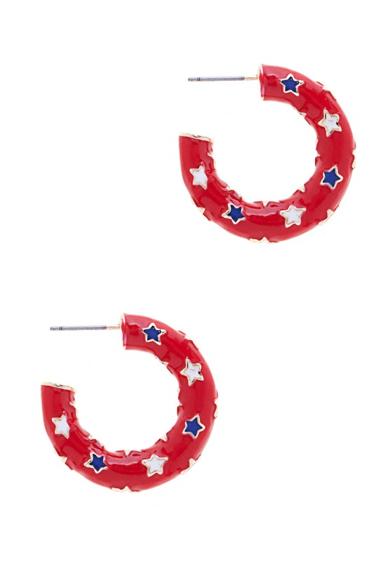 Red Hoop w/ Blue & White Stars Earrings