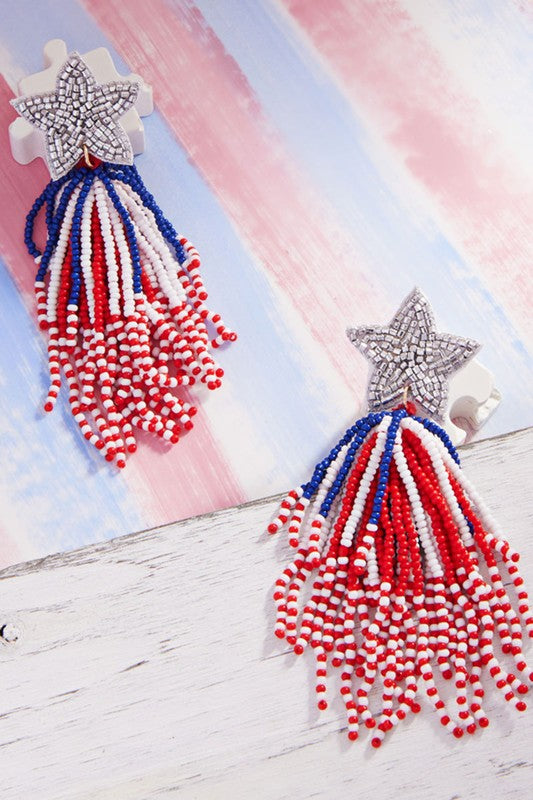 Red, White, & Blue Tassel Earrings