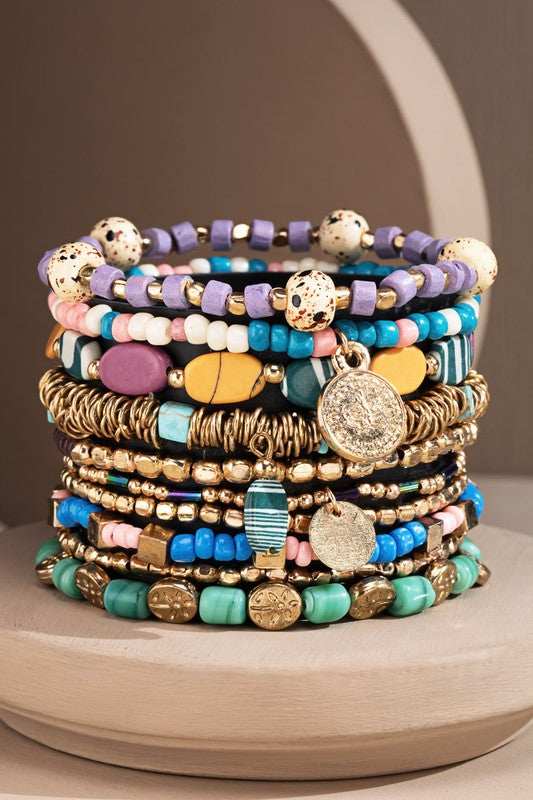 Teal & Multi-Color 10 Strand Bracelet Set