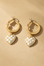 Load image into Gallery viewer, Red or White Checker Print Heart Drop Huggie Earrings
