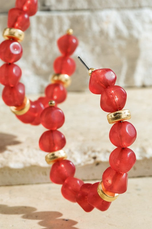 Red Glossy Matte Bead Hoop Earrings