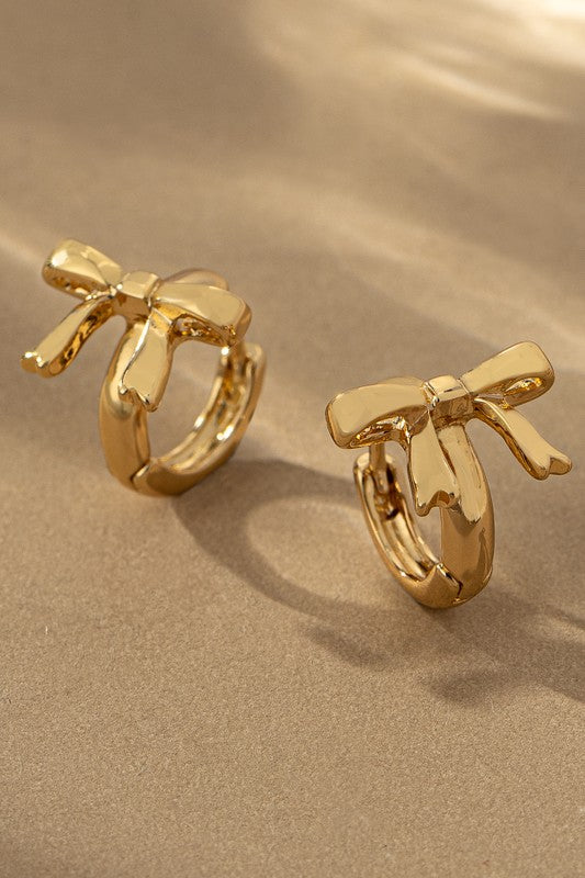 Gold Bow Huggie Hoop Earrings