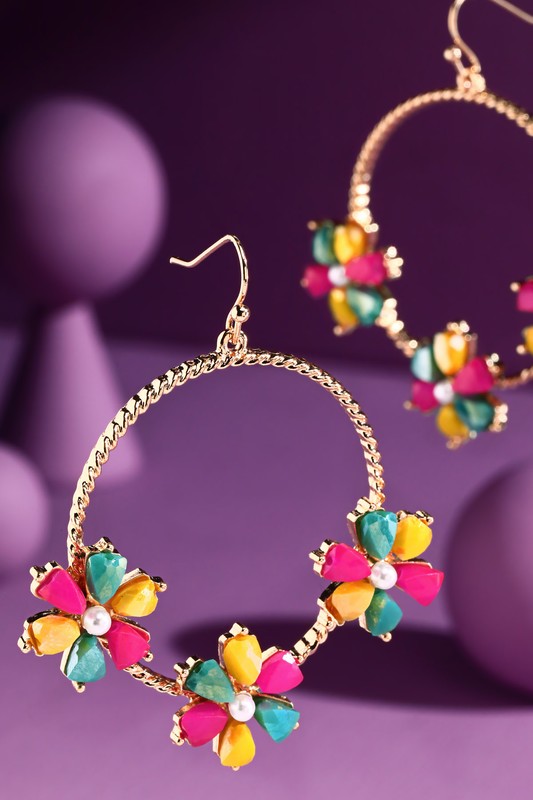 Multi-Color Flower Hoop Earrings