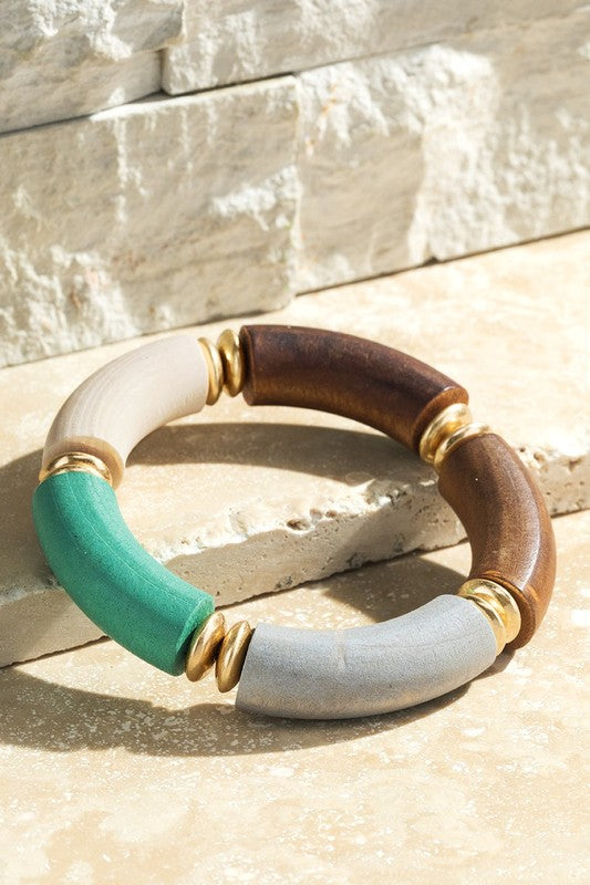 Multi Color Wood Stretch Bracelet