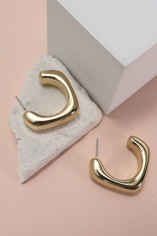 Gold Lightweight Square Bubble Hoops