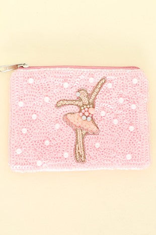 Pink Ballet Dancer Bead Seed Coin Bag