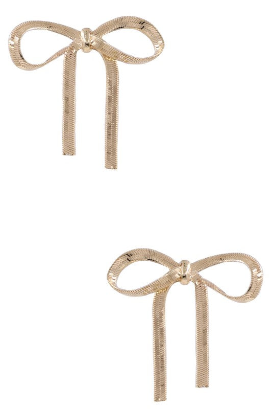 Gold Herringbone Chain Bow Earrings