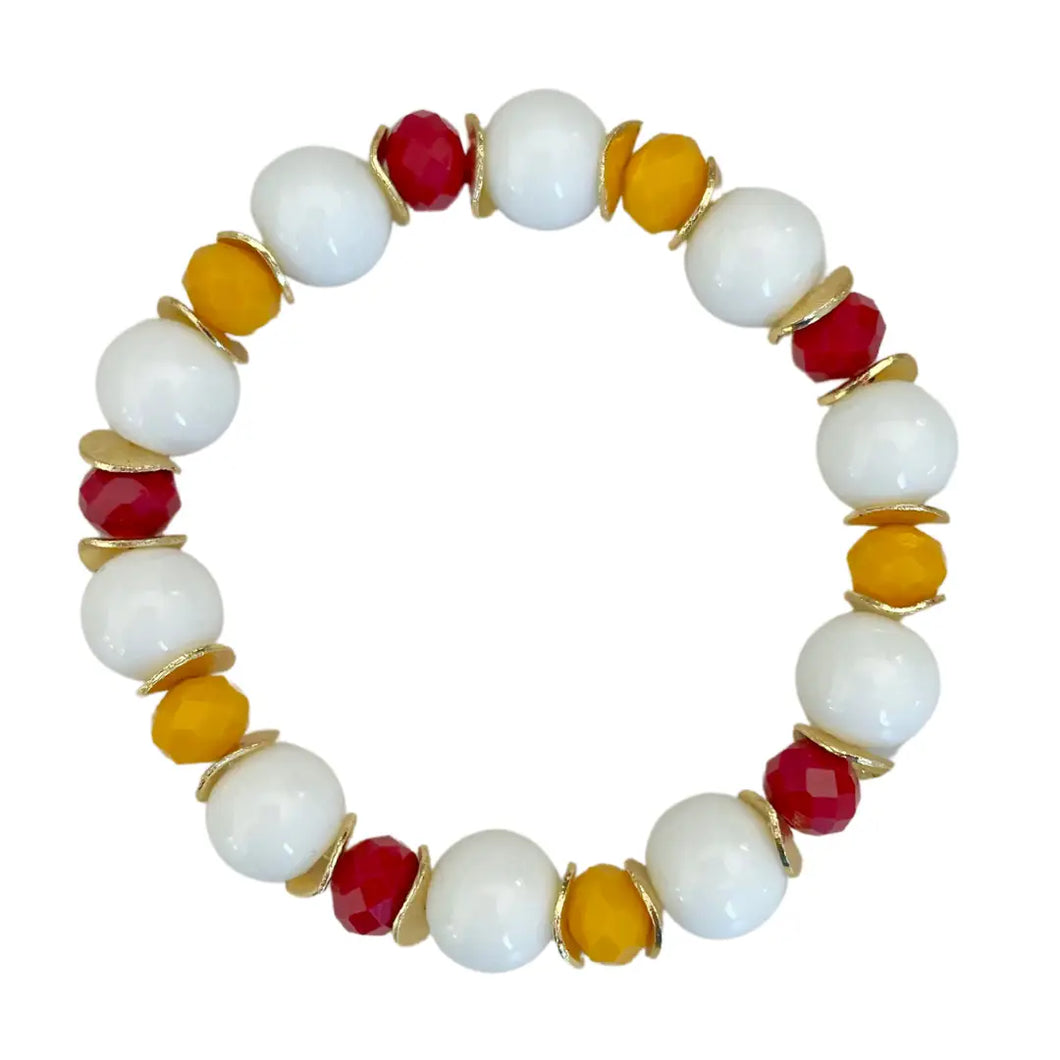 Red, Yellow, & White Bead Game Day Bracelet