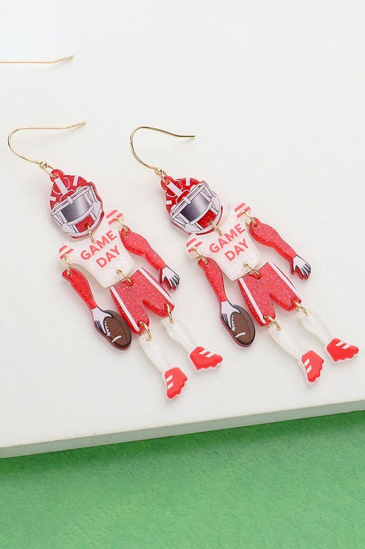 Red Football Player Earrings