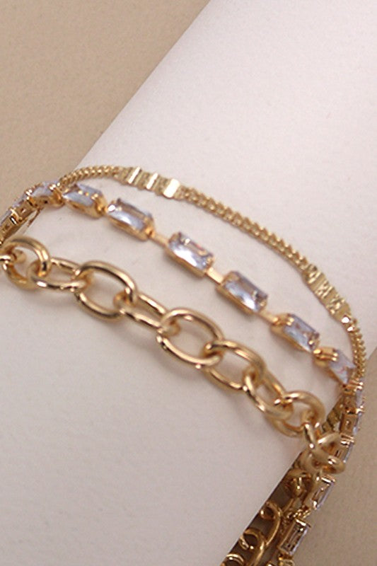 Gold Baguette Stone Multi-Layer Toggle Bracelet